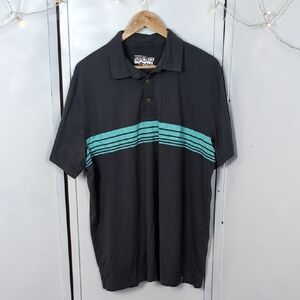 Marine Layer Polo with Teal and Black Stripes